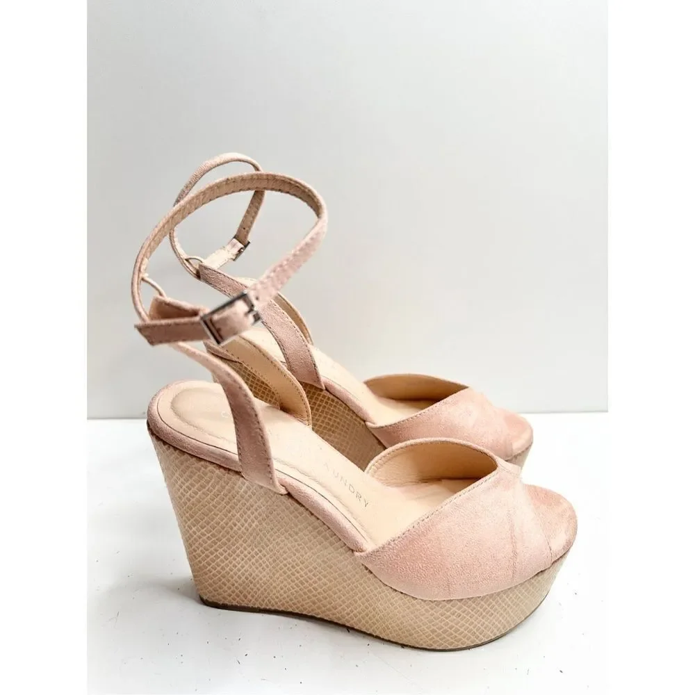Chinese Laundry Wedge Sandals Womens Size 7 Pink Ankle‎ Strap Open Toe